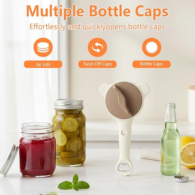 2026 New 4-in-1 Jar Opener - Adjustable Stainless Steel Lid Remover for Seniors & Arthritis Sufferers, Fits Kitchen Jars, Bottles & Cans(White)