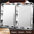 2-Pack Large 304 Stainless Steel Baking Pan Set (19.5"x13.5") - Non-Toxic Heavy Duty Commercial Grade Deep Sheet Pan, 1 Solid & 1 Perforated Pans for Roasting, Defrosting, Draining, Cooling