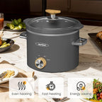 SUNVIVIPRO Small Slow Cooker with Removable Ceramic Pot, Food Warmer with 3 Heating Settings & Dishwasher Safe Glass Lid, Grey