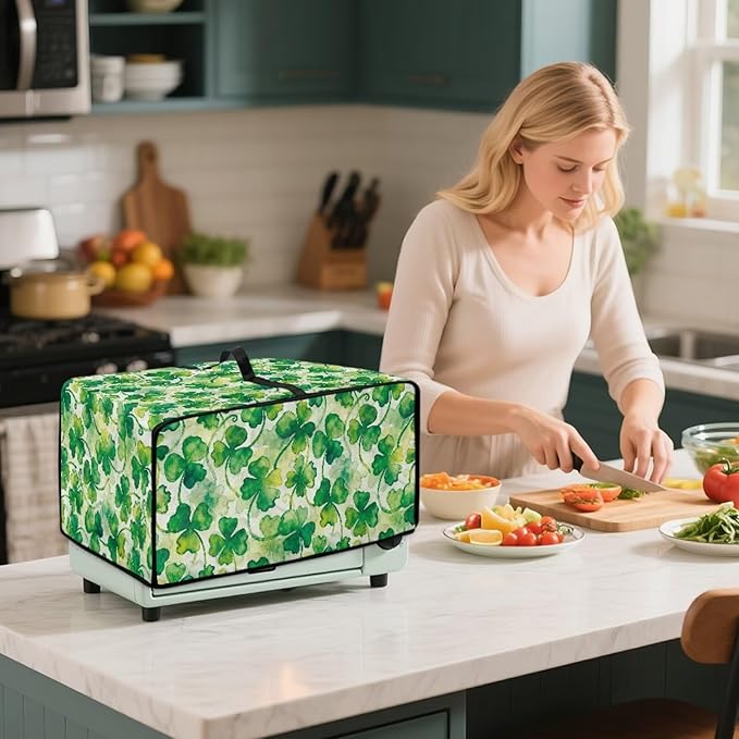 Clover Print Toaster Oven Cover Heavy Duty, Heat Resistant Dust-proof Toaster Cover Kitchen Small Appliance Protective Slipcover Washable Slipcover for Kitchen Counter, Green, S