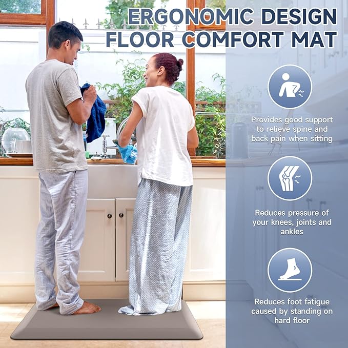 4/5 Inch Thick Kitchen Mats for Floor, StepRite Kitchen Rug for Standing Desk, Non-Slip, Thicker, Stain & Water Resistant, Comfort Anti Fatigue Floor Mat for Home, Kitchen, Office - Khaki,70 * 24''