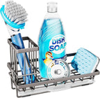 Consumest Sponge Holder for Kitchen Sink, Sink Caddy Organizer with Removable Drip Tray, Countertop Dish Soap Holder and Brush Holder, 304 Stainless Steel - Sand Nickel