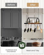 CHOEZON Hanging Pot Rack, Pot Hanger for Kitchen, Ceiling Mounted Pot Holder, Cookware Organizer with 18 S-Shaped Hooks, for Pot, Pan Storage, Space-Saving, Rustic Brown and Black TPR18BF