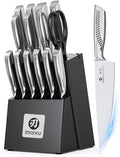 imarku® Kitchen Knife Set, 15 Pcs Japanese Knife Set with Block, Premium Razor-Sharp Chef Knives Set for Kitchen with Sharpener, Rust-Proof, Ergonomic Full-Tang Handle, Black