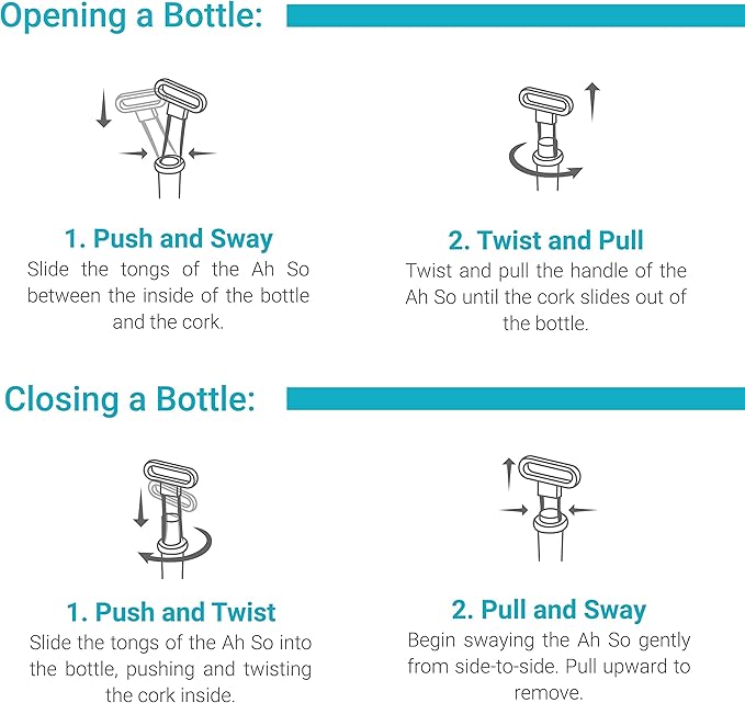 Ah So Wine Opener - Stainless Steel Bottle Opener, Effortless Cork Removal with Two-Pronged Precision, Vintage Cork Remover That Won’t Crumble - Beer Opener, Great Gift Idea