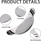 TJ POP Pot Strainer Stainless Steel, Pasta Strainer, Premium Metal Food Strainer for Noodles Fruit Veggies, Suitable for Pots or Containers Up to 10 Inches