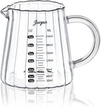 Joeyan 7 oz Glass Measuring Cups with Spout,Borosilicate Large Glass Triple Pitcher with Scale,Origami Style Espresso Shot Glasses with Wood Handle for Coffee Milk