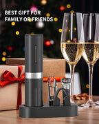 CIRCLE JOY Electric Wine Bottle Opener Set - Rechargeable Cordless Wine Corkscrew with Charging Base, Foil Cutter, Aerator Pourer and Stopper