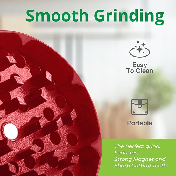 2.5" Manual 3-Piece Zinc Grinder with Large Bottom Chamber (Red)