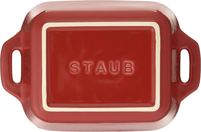 STAUB Rectangular Dish, Cherry 5.5 x 4.3 inches, Ceramic Au Gratin Dish, Oven & Microwave Safe