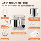 CEBORY 3-IN-1 Electric Stand Mixer, 6.5QT Bowl 660W 10-Speed Kitchen Mixer, Household Food Mixers include Dough Hook, Beater and Whisk, Bread Cake Mixer for Baking and Most Home Cooks, Almond Cream