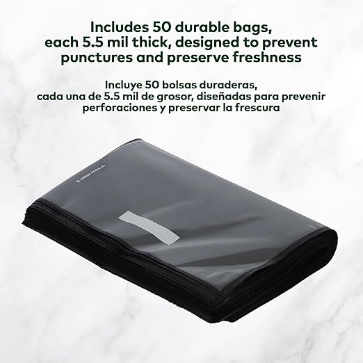 Vacuum Seal Bags 15" x 20" (50 Count) 5.5 Mil (Black and Clear) - BPA Free Commerical Grade Food Saver for Storage, Sous Vide, and Meal Prep Sealer Bag