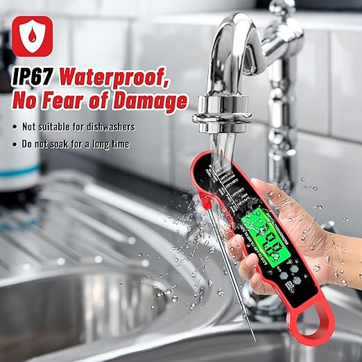 Meat Thermometer Digital, Instant Read Meat Thermometer with Backlight & Magnet for Kitchen, Beef, Grill, Turkey,IP67 Waterproof Cooking Thermometer
