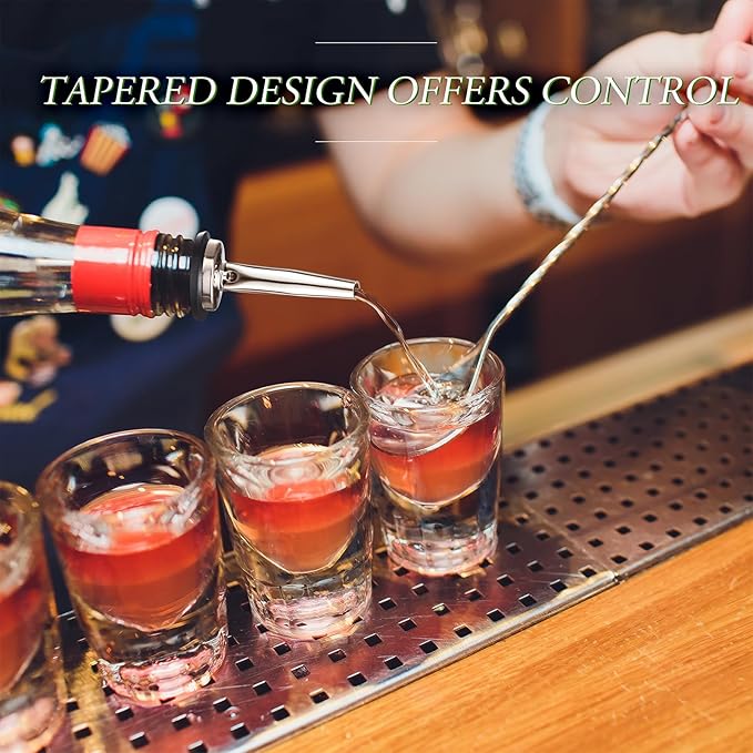 48 Pcs CHENGU Stainless Steel Bottle Pourers Tapered Liquor Pourers with Rubber Dust Caps Tapered Spouts Set Bar Supplies Vinegar Bottle Dispenser Wine Liquor Spout for Oil Beer Drink Water (Silver)