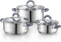 Cook N Home Stainless Steel Pot Set with Glass Lid, 6 Pieces Basics Cookware Set with Stay-Cool Silicone Handles, 1.5/3/5.5 Quarts Small Cooking Stock Pot Saucier Casserole