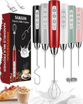Sakgos Milk Frother Rechargeable Handheld-Electric Whisk 3 Speed Adjustable, Frother Wand Coffee with 3 Stainless Whisks, Electric Foam Maker, Drink Mixer Blender for Latte Cappuccino Matcha Egg