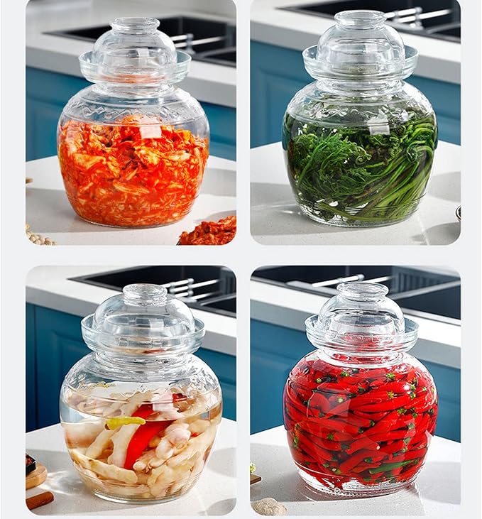 1.5L Pickle Jar Fermentation Jar, Fermentation Kit with Water Seal, Glass Jar with Lid Canning Jars for Pickles, Kimchi, Sauerkraut, Kombucha, Canning, Fermentation, and Wine Brewing
