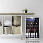 Antarctic Star Wine Cooler/Cabinet Drink Refrigerator Fridge, 36 Bottle Freestanding Wine Chiller with Stainless Steel, Double-Layer Glass Door Touch Screen for Home Office/Bar, 4.4Cu.Ft., Silver