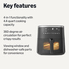 Amazon Basics 4.4-Quart Air Fryer with Easy View Window, 8 Preset Menus, 1400W, Black
