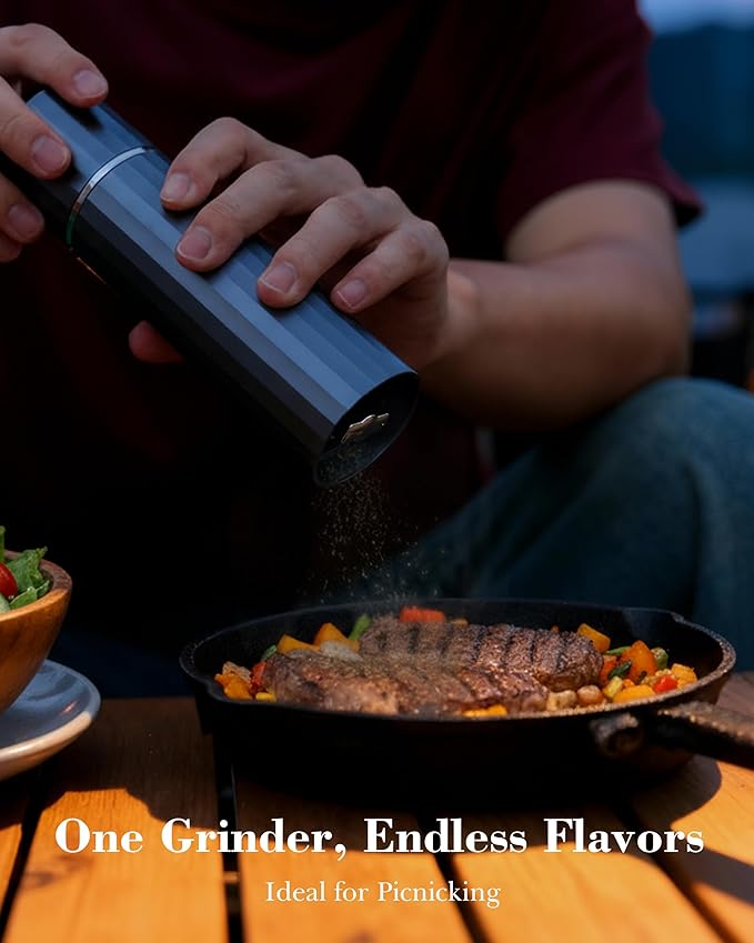Manual Pepper Grinder, Heavy Duty Metal Pepper Mill with Adjustable Coarseness, High Output Grinding, Magnetic Powder Chamber, Refillable Pepper Grinder for Kitchen(Deep Gray)