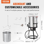 VEVOR Seafood Boiling Kit & Turkey Fryer, 30-qt Boiler Steamer Cooker Set, Outdoor Aluminum Frying Pot, 54,000 BTU Burner Propane Gas Boiler, Gifts for Thanksgiving Day