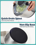 Stainless Steel Salad Spinner, 6.34Qt Large Lettuce Dryer, BPA-Free Vegetable & Fruit Washer with Drain, Easy Clean, Non-Slip Base, Transparent Lid