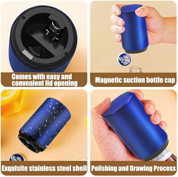 2PCS Destapador De Cerveza Automatic Beer Bottle Opener With Magnetic Cap, Stainless Steel One-Handed Lid Opening Spring Loaded Push&Pop for Kitchen Home Bar Gift