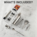 Bartender Kit Cocktail Shaker Set, Stainless Steel Cocktail Kit with 12 Piece Bar Accessories, 25oz Shaker Bar Set Drink Mixer Set with Stand Jigger Strainer Spoon Muddler for Cocktails (Silver)