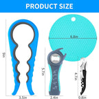 Bloss Anti-skid Jar Opener Can Opener Kitchen Grippers, 4 in 1 Multi Function Bottle Opener Lid Opener for Seniors with Arthritis, Caps and Bottles Kitchen Gadgets For Small Hands or Seniors, Blue