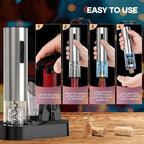 Crenova Wine Opener Electric, Rechargeable Wine Bottle Opener, Automatic Corkscrew with Vacuum Stopper, Aerator Pourer, Foil Cutter, Display Base, House Warming Gifts for New Home Wedding Birthday