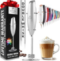 Zulay Kitchen Double Whisk Milk Frother – Handheld Foam Maker for Coffee, Lattes, Matcha, Hot Chocolate & Cappuccinos – Whip Creamy Froth in Seconds, Portable & Easy to Use