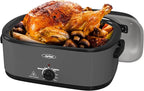 Sunvivi Roaster Oven, Electric Roaster Oven with Viewing Lid, 30lb 26-Quart Turkey Roasters with Unique Defrost/Warm Function, Large Roaster with Removable Pan & Rack, Stainless Steel, Grey
