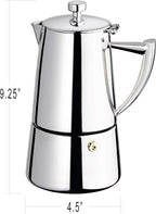 Cuisinox Roma Stovetop Espresso Maker COF-10R, Stainless Steel Coffee Percolator Stovetop, Heat-Resistant & Non-Reactive, 10-Cup Italian Espresso Maker Easy to Clean, Durable Stove Top Percolator