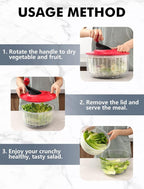 Salad Spinner Large 5L Capacity, Easy to Clean Lettuce Spinner with Bowl, Vegetable Washer Dryer Dishwasher Safe Ideal for Vegetables and Fruits without BPA, Large 4.5 Quart