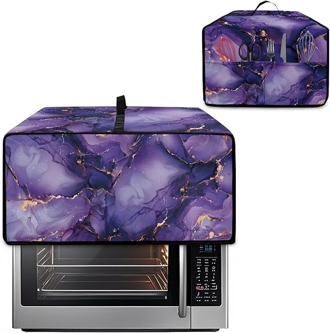 Marble Print Toaster Oven Cover for Kitchen Counter, Heavy Duty Heat-resistant Dust-proof Cover for Microwave Oven, Fit Most Small Appliance, Purple (Medium-16.1 * 19.71 * 10 inches)