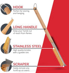 Senwosa 22” Pizza Oven Brush with Stone Scraper - Heat Resistant Stainless Steel Bristles, Extra Long Handle - Universal Fit for Most Pizza Ovens