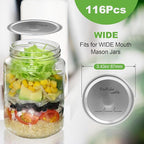 116PCS Canning lids Wide Mouth(3.43in/87mm), Upgraded Leak-Proof Mason Jar Lids for Ball/Kerr Jars, Split-Type Lid with Perfect Airtight Seal, Canning Jars Lids, Food Grade Material
