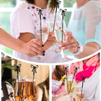 20Pcs Cocktail Stirrers, Black Bow Acrylic Drink Stirrers, 6 Inch Long Reusable Plastic Stirrer for Wedding Birthday Bridal Bachelorette Party Cocktail Cupcake Decorations Supplies