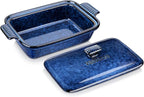vancasso Starry Casserole Dish With Lid, 1.9 Quart Casserole Dish for Oven, 12x7 Baking Pan with Handles, Casserole Baking Dish Lasagna Pan with Lid, Microwave, Dishwasher Safe, Blue
