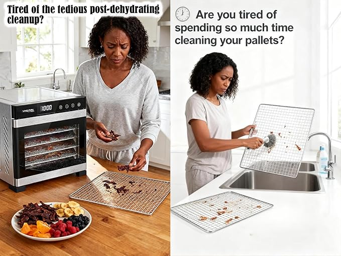 Non-Stick Silicone Dehydrator Liners: 12.5x9.8 inch Fit Cercker/DBC-07A/DBC-14A BPA-Free Easy Clean Reusable Mesh Sheets for Healthy Snacks 14-Pack