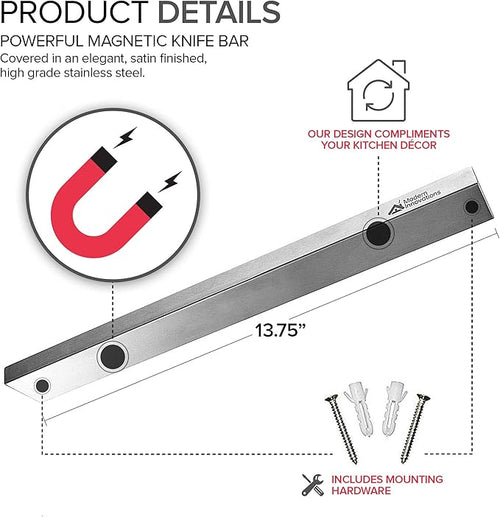 14 Inch Stainless Steel Magnetic Knife Bar - Use as Knife Holder, Knife Rack, Knife Strip, Kitchen Utensil Holder and Tool Holder