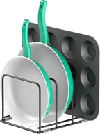 KORRTFID Kitchen Cabinet Organizer - Steel Cookware Rack, Divided Holder with 3 Slots for Skillets, Baking Tray and Chopping Board - Pan Storage (2.2 Inch Width Slots)