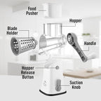 Zulay Kitchen Rotary Cheese Grater 5 Blade Cheese Shredder - Manual Hand Crank Cheese Grater With Reinforced Suction & 5 Interchangeable Drums - Easy to Use, Vegetable Chopper Round Mandoline Slicer
