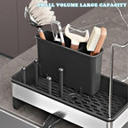Sponge Holder for Kitchen Sink,Sink Caddy Organizer with Removable Brush Holder,Kitchen Countertop Soap Dispenser Storage with Detachable Towel Rack,Black