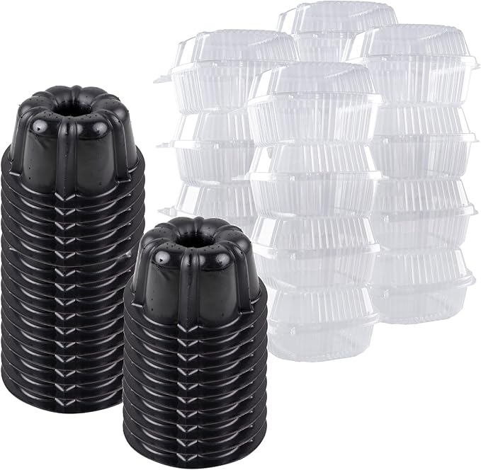 O’Creme Bakeable Plastic Mini Cake Pan with Container - Baking Pan With Non-Stick Silicone - Reusable Mold For Baking and Much More - and Clear Snap-Closure Container - 50 Cake Pans + 50 Containers