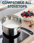 Cook N Home 1 Quart Stainless Steel Saucepan with Lid, Induction Compatible Milk Pot, Stay-Cool Silicone Handle, Mirror Polished 18/10 Cookware, Dishwasher & Oven Safe, Silver