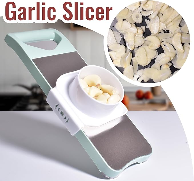 NACOLUS 6-Blade Mandoline Slicer with Slide-On Hand Guard - Vegetable Slicer, Potato/Onion/Garlic Slicer, Kitchen Grater(Multi-Color) (Seafoam green, 6-in-1)