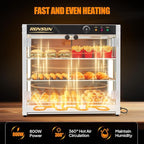 ROVSUN 3-Tier Commercial Food Warmer, 27" Pizza Warmer Food Warmer Display with LED Adjustable Lighting Glass Door Removable Shelves, Countertop Electric Food Warmer for Buffet Restaurant 110V 800W