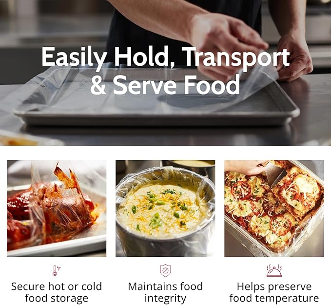 PanSaver Hotel Clear Sheet Pan Liners for Easy Clean Up - Disposable Buffet Pan Liners, Ovenable up to 400F (Bun Sheet Pan - 16 x 6 in)