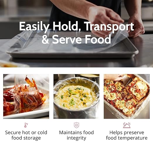 PanSaver Low Temperature Liners for Easy Clean Up - Disposable Buffet Pan Liners, Ovenable up to 220F - Clear (Hotel Pan - Shallow & Medium | 34 x 16 IN)